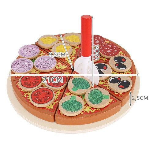 Dřevěná Pizza do dětské kuchyňky Sada s doplňky Pizza na krájení 00022471
